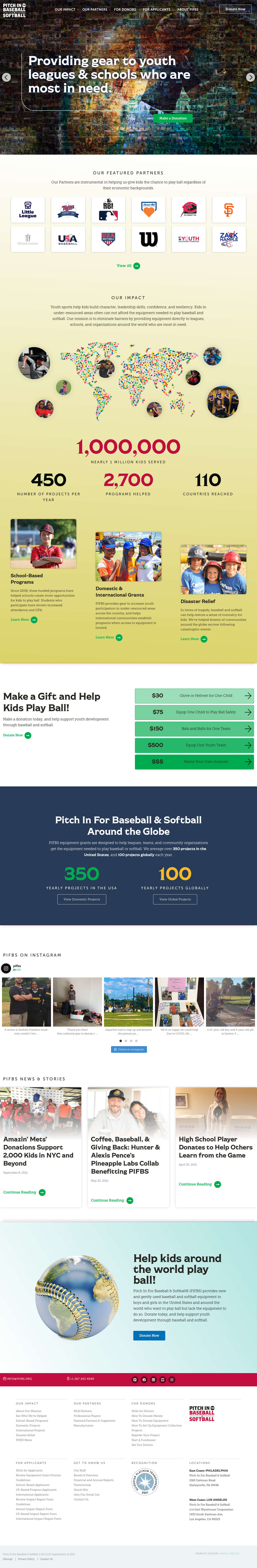 Vega Digital Awards Winner - Website Redesign for Pitch In For Baseball & Softball, Hanas Design